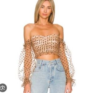 MAJORELLE Corrine Polka Dot Blouse - Brown